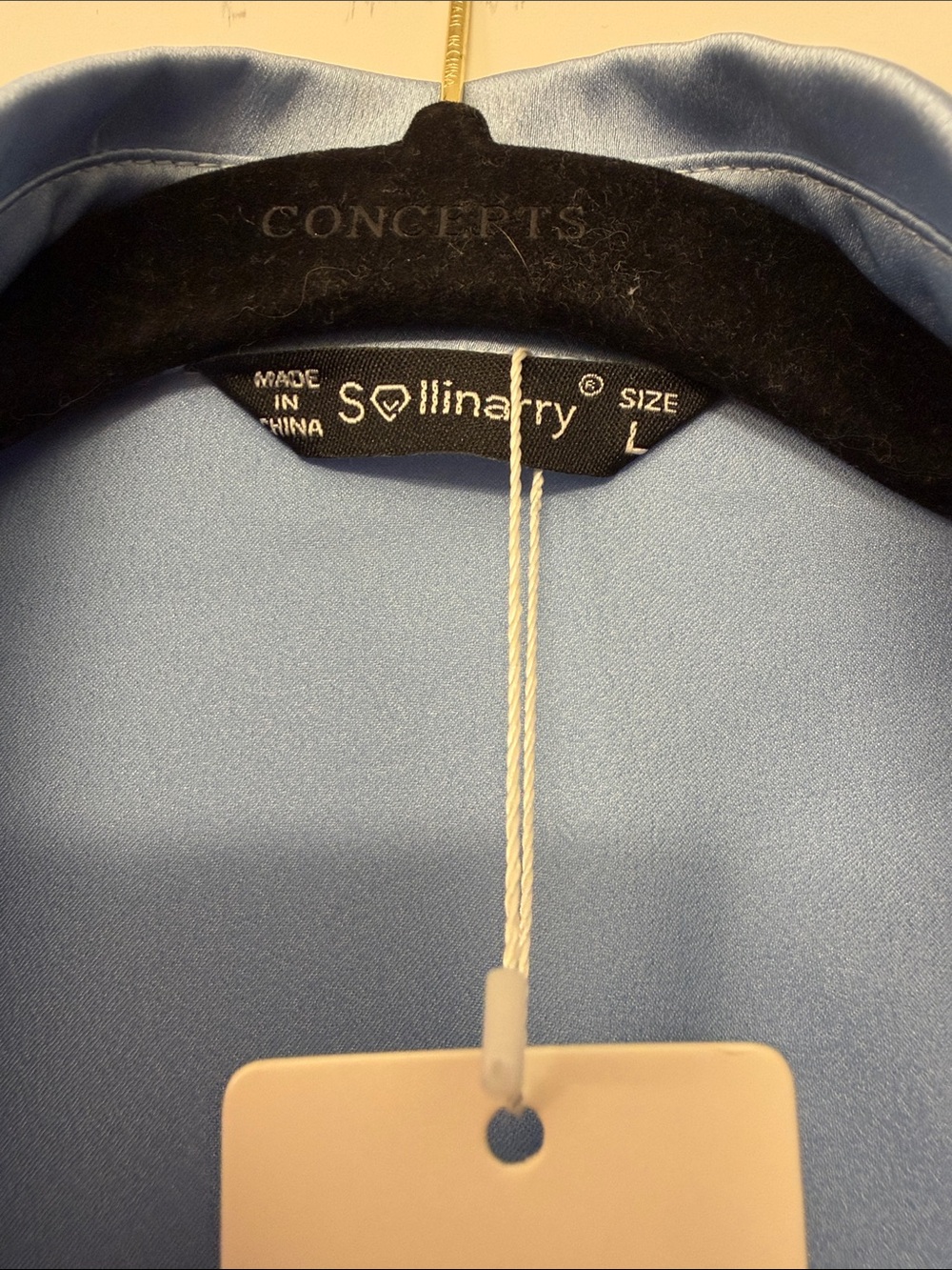 Woven Yoke Satin Button-Down Shirt in Light Blue Ptp 21” - Picture 3 of 6